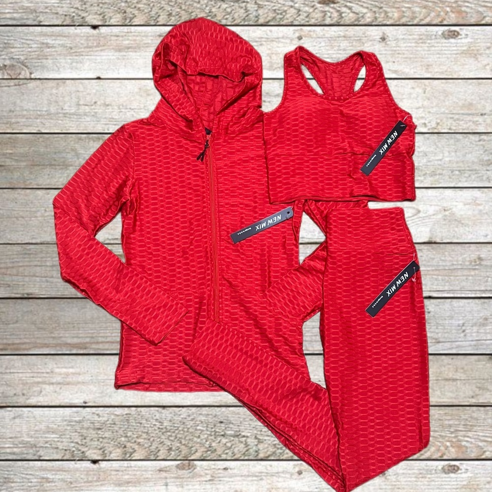 TikTok Bubble Texture 3pc Activewear Set Women’s NWT Leggings, Jacket & Bra